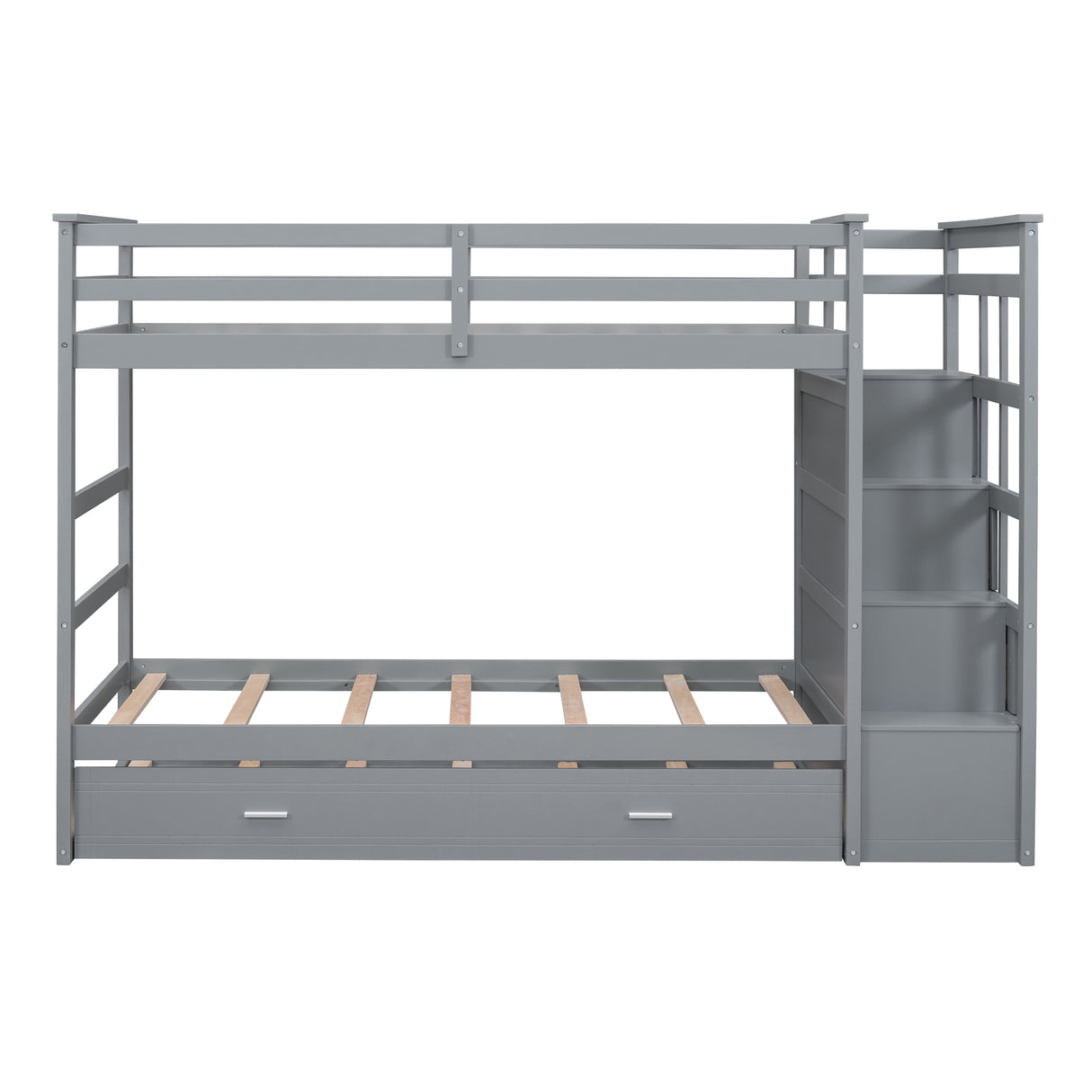 Twin Over Twin Bunk Bed with Trundle and Staircase,Gray(OLD SKU:LT000068AAE) - Home Elegance USA