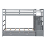 Twin Over Twin Bunk Bed with Trundle and Staircase,Gray(OLD SKU:LT000068AAE) - Home Elegance USA