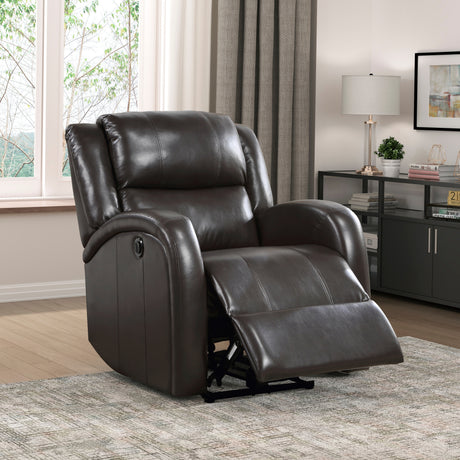 Modern Living Room Furniture 1pc Power Reclining Chair Brown Faux Leather Upholstery Plush Seating Solid Wood Frame