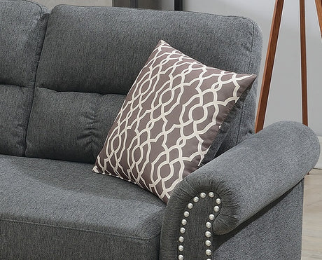 Slate Color Polyfiber Reversible Sectional Sofa Set Chaise Pillows Plush Cushion Couch Nailheads - sold by Home Elegance USA