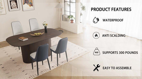 63 'medieval modern brown style MDF dining table and PU dining chair set 4. Assemble Desktop and black metal leg dining chair set, suitable for home&kitchen - sold by Home Elegance USA