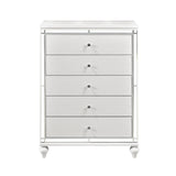 Modern Glamorous Bedroom Chest of 5x Drawers 1pc Metallic White Finish Alligator Textured Fronts Mirror Trim Wooden Furniture