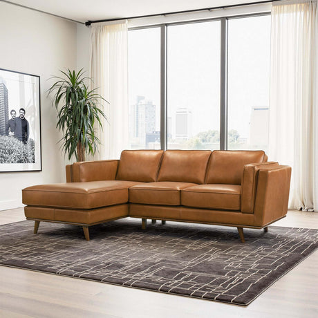 Chase Genuine Leather Sectional Left Facing Sofa Tan Leather 90.90 inches - sold by Home Elegance USA
