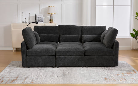 Modern Modular Sofa 85.4' U-shaped Sofa Bed with Movable Ottoman, USB Ports, Phone Holder, Black Chenille - sold by Home Elegance USA