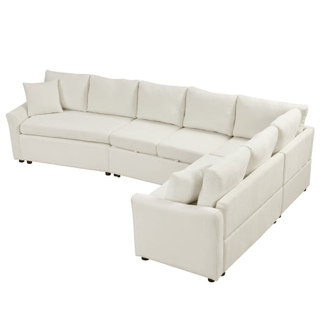 L-shaped Convertible Sofa Bed with USB Ports and Power Sockets, Beige Chenille Fabric, 124.8' Length - sold by Home Elegance USA