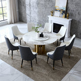 59' Round Dining Table with 360° Rotating Lazy Susan, Scratch-Resistant Sintered Stone Top, Modern Minimalist Design for Compact Kitchen & Dining Room (8 chairs)