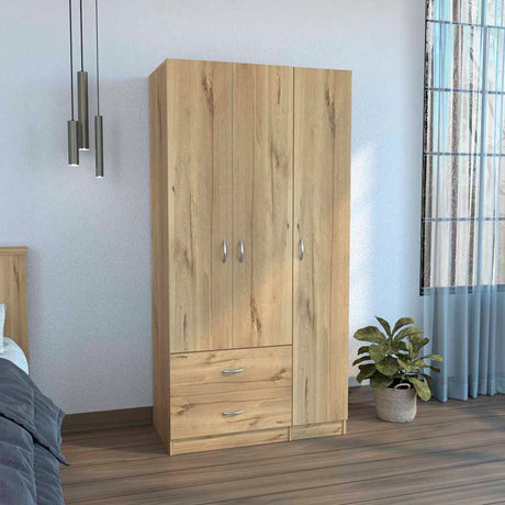 Three Door Armoire Clark, Bedroom, Light Oak / Black - sold by Home Elegance USA