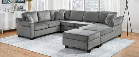 U-shaped Sectional Sofa Chenille Upholstered with Movable Storage Ottoman, Dark Gray, 111.8' - sold by Home Elegance USA