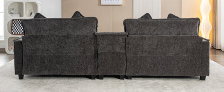 Modern Chenille Upholstered Sectional Sofa with Ottomans, USB Ports, Cup Holders, and Storage in Grey - sold by Home Elegance USA