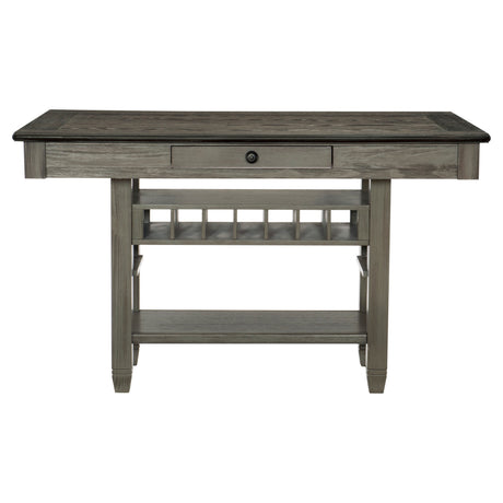 Antique Gray Dining Furniture Counter Height Table w Drawers Wine Rack Shelf and 4x Counter Height Chairs 5pc Dining Set Classic Style - sold by Home Elegance USA