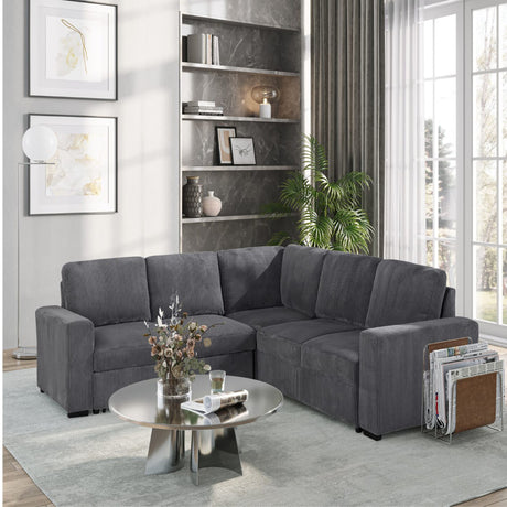 Melody Contemporary Sectional Sofa with Pullout Bed in Grey Fabric - sold by Home Elegance USA