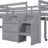 Twin Size Loft Bed with Desk and Drawers, Wooden Loft Bed with Lateral Portable Desk, Gray - Home Elegance USA