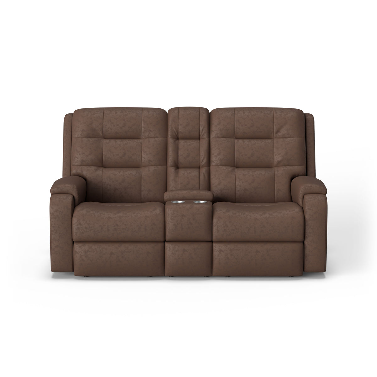 Arlo Transitional Leather Power Reclining Loveseat, Console & Power Headrests | Flexsteel