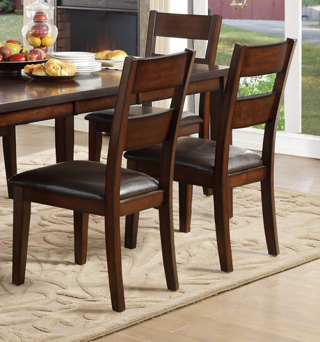 Cherry Finish Classic 7pc Dining Set Wooden Table Draw Leaf and 6 Side Chairs Faux Leather Upholstered Durable Furniture Transitional Style Ladder Back - sold by Home Elegance USA