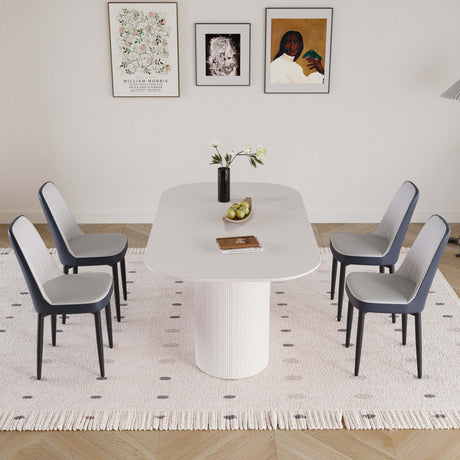 63 'medieval modern cream style MDF dining table and PU dining chair set 4. Assemble Desktop and black metal leg dining chair set, suitable for home&kitchen - sold by Home Elegance USA