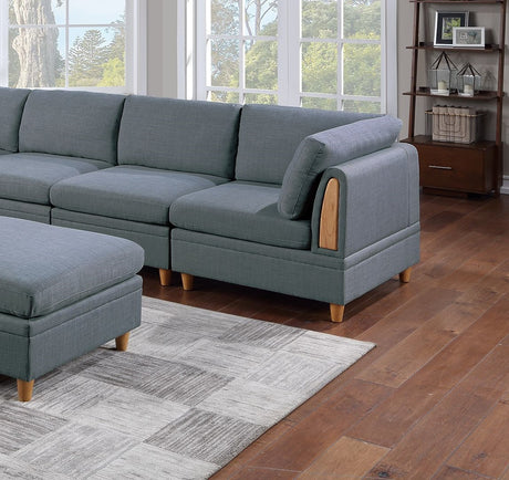 Contemporary Living Room Furniture 6pc Modular Corner Sectional Set Steel Dorris Fabric Couch 2x Wedges 3x Armless Chair And 1x Ottoman - sold by Home Elegance USA