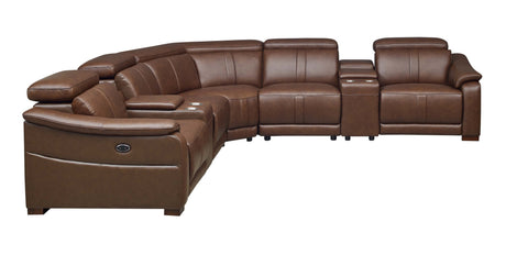 Leather Match Modular Sectional with Recliner Seat and Adjustable Headrest and Storage Console with Cup Holders - sold by Home Elegance USA