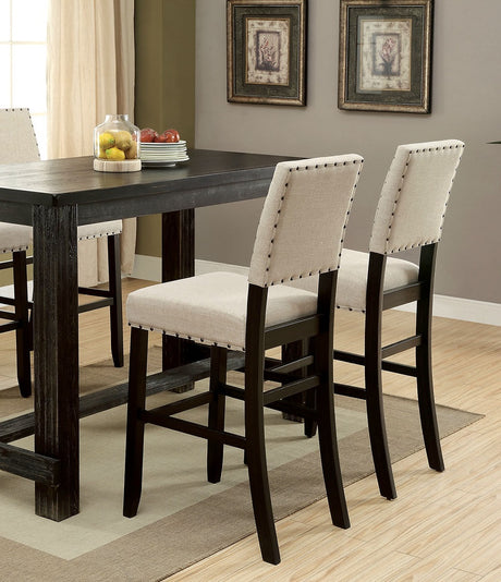 Antique Black Wooden 5pc Counter Height Dining Bar Set Table And 4x Chairs Ivory Linen Like Fabric Cushions Nailhead Trim Bar Chairs - sold by Home Elegance USA
