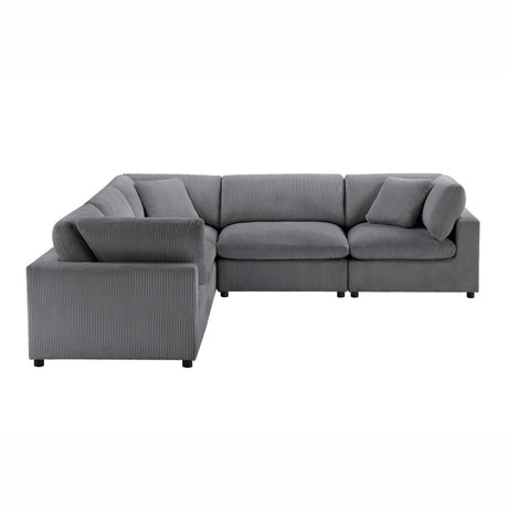 Chelsea Modular 5-Piece Sectional in Charcoal with Plush Polyester Upholstery and Removable Wood Legs - sold by Home Elegance USA