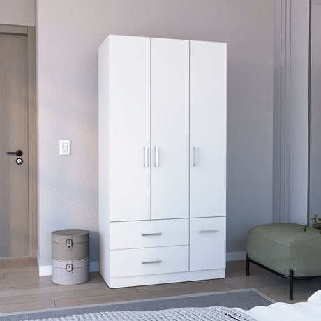 Armoire Wardrove 71', 4 Doors, Hanging Rod, 3 Cabinets, 6 Shelves, White - sold by Home Elegance USA