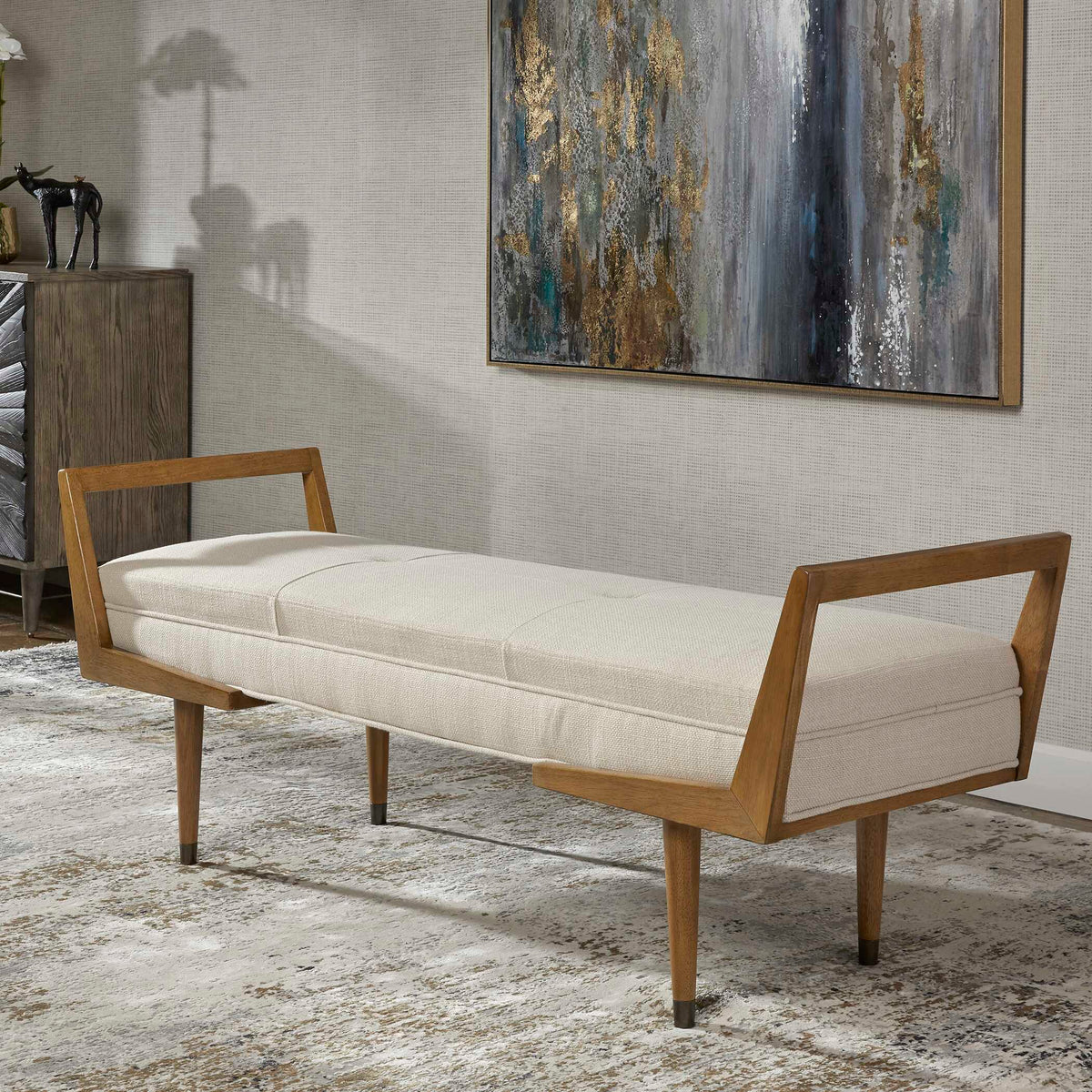 Waylon Modern Bench Ivory - White / Light Brown by Uttermost - View 3