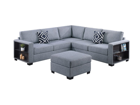 Contemporary Functional Sectional Sofa 4pc Set Gray Boucle Couch Loveseat w Built-in Shelfs Wedge, Ottoman Living Room Furniture L-Shaped Design Couch - sold by Home Elegance USA