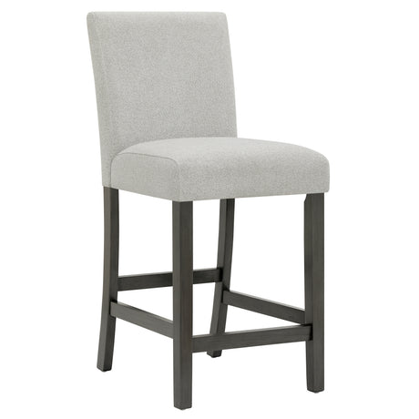 Selena 7-Piece 60' Gray Faux Marble Counter Height Dining Set with Storage Shelf & Light Gray Upholstered Chairs - sold by Home Elegance USA