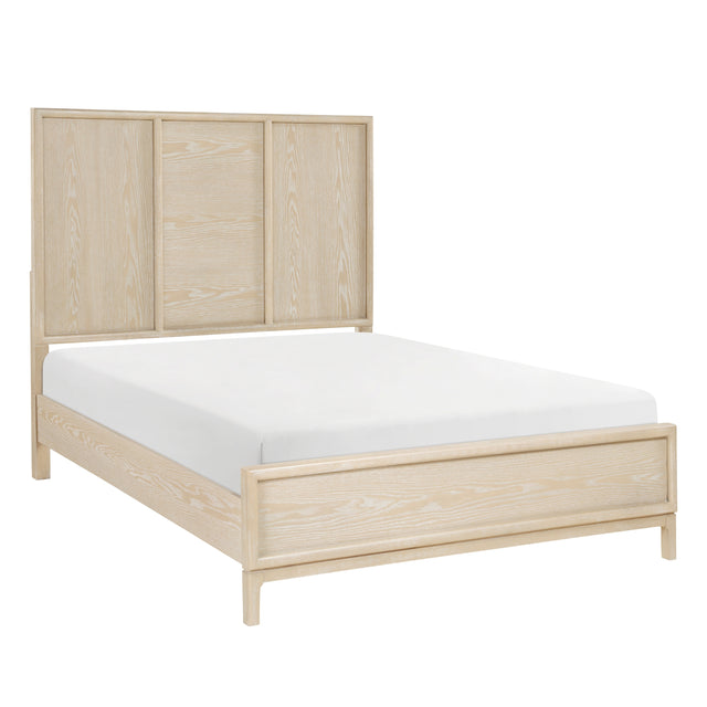 Contemporary King Size Panel Bed Light Brown Finish Wooden Bedroom Furniture 1pc