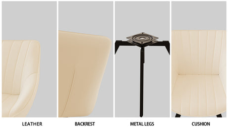 63' medieval modern cream style MDF dining table and beige PU dining chair set, 4 sets of black metal leg dining chairs, suitable for kitchen&home - sold by Home Elegance USA