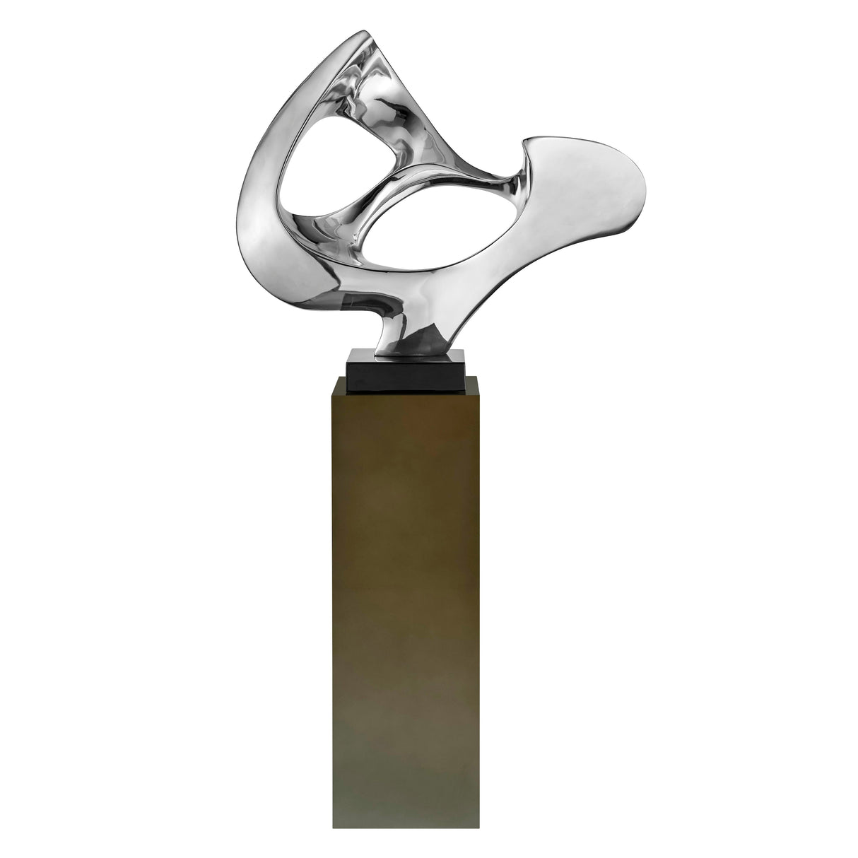 Chrome Abstract Mask 54" Tall Floor Sculpture // Chrome with Gray Stand  | Finesse