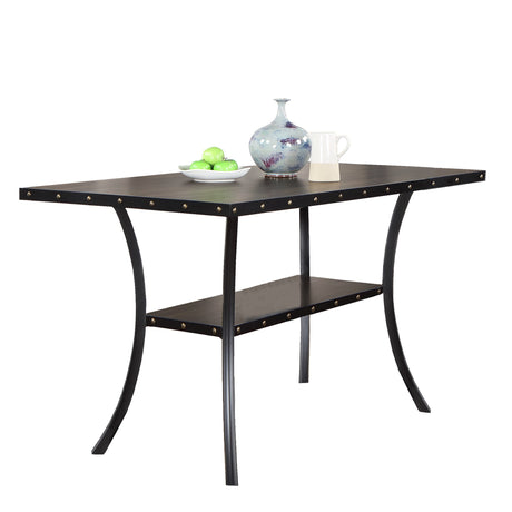 Dining Room Furniture Natural Wooden Rectangular Dining Table 1pc Counter Height Dining Table Only Nailheads and Storage Shelve