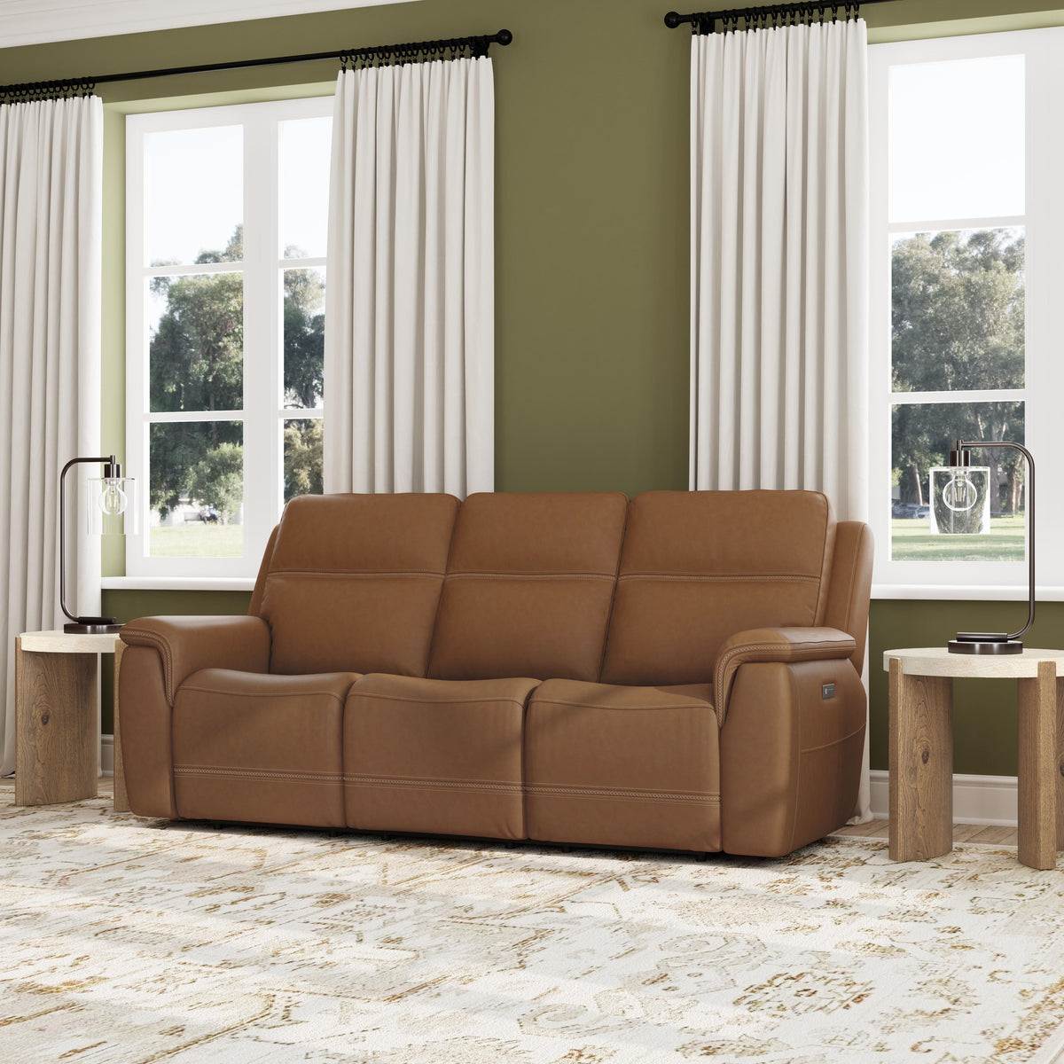 Sawyer Power Reclining Sofa With Power Headrests & Lumbar - Dark Brown | Flexsteel