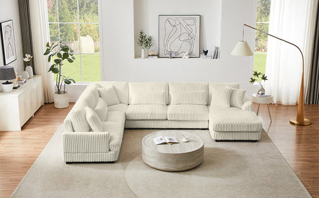 Modern Oversized U-shaped Sectional Sofa with Chaise Lounge in Beige Corduroy, 129' - sold by Home Elegance USA
