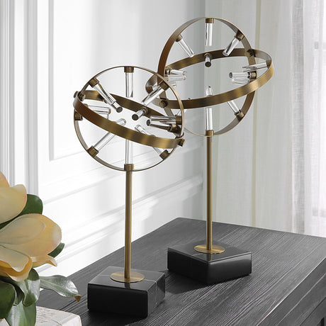 Realm Spherical Brass Sculptures (Set of 2) - Gold / Black by Uttermost - View 2