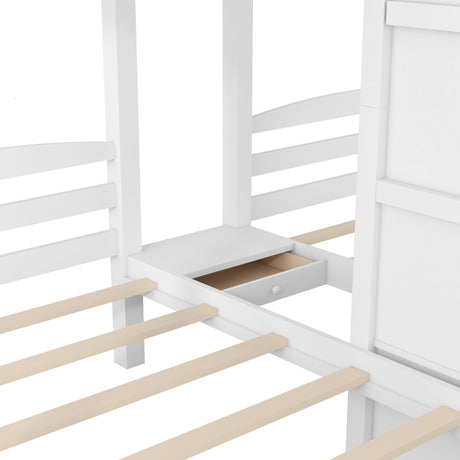 Twin over Twin & Twin Bunk Bed with Built-in Staircase and Storage Drawer,White - sold by Home Elegance USA