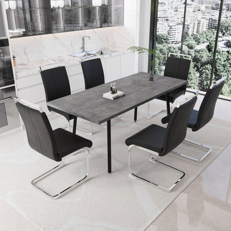 55.12-70.87' expandable square dining table set that can accommodate 4-6 people, equipped with 6 C-shaped tubular cushioned armless dining chair,  kitchen table and chair set, with metal legs - sold by Home Elegance USA