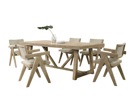 Contemporary Oak Veneer 7pc Dining Set Upholstered Polyester 6x Arm Chairs 1x Table Dining Room - sold by Home Elegance USA