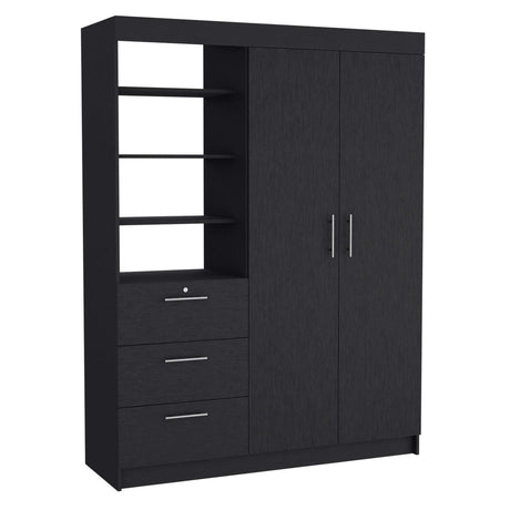 Kenya 3 Drawers Armoire, Double Door, 3-Tier Shelf -Black - sold by Home Elegance USA