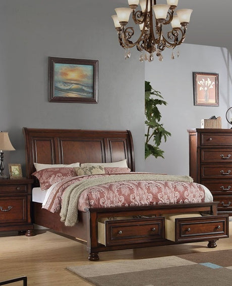Traditional Style 1pc Queen Size Bed Panel Headboard Footboard Drawers Cherry Finish Bedroom Furniture
