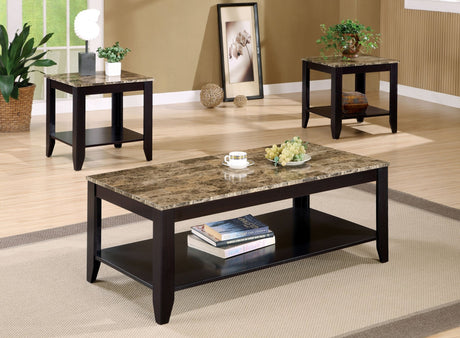 3 Pc Coffee Table Set - Flores 3 - piece Occasional Table Set with Shelf Cappuccino - 700155 - image - 2