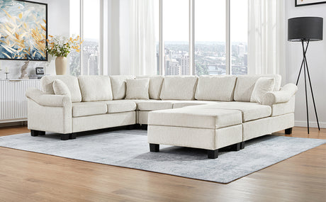 Contemporary U-shaped Sectional Sofa with Movable Storage Ottoman, White Chenille 111.8' - sold by Home Elegance USA