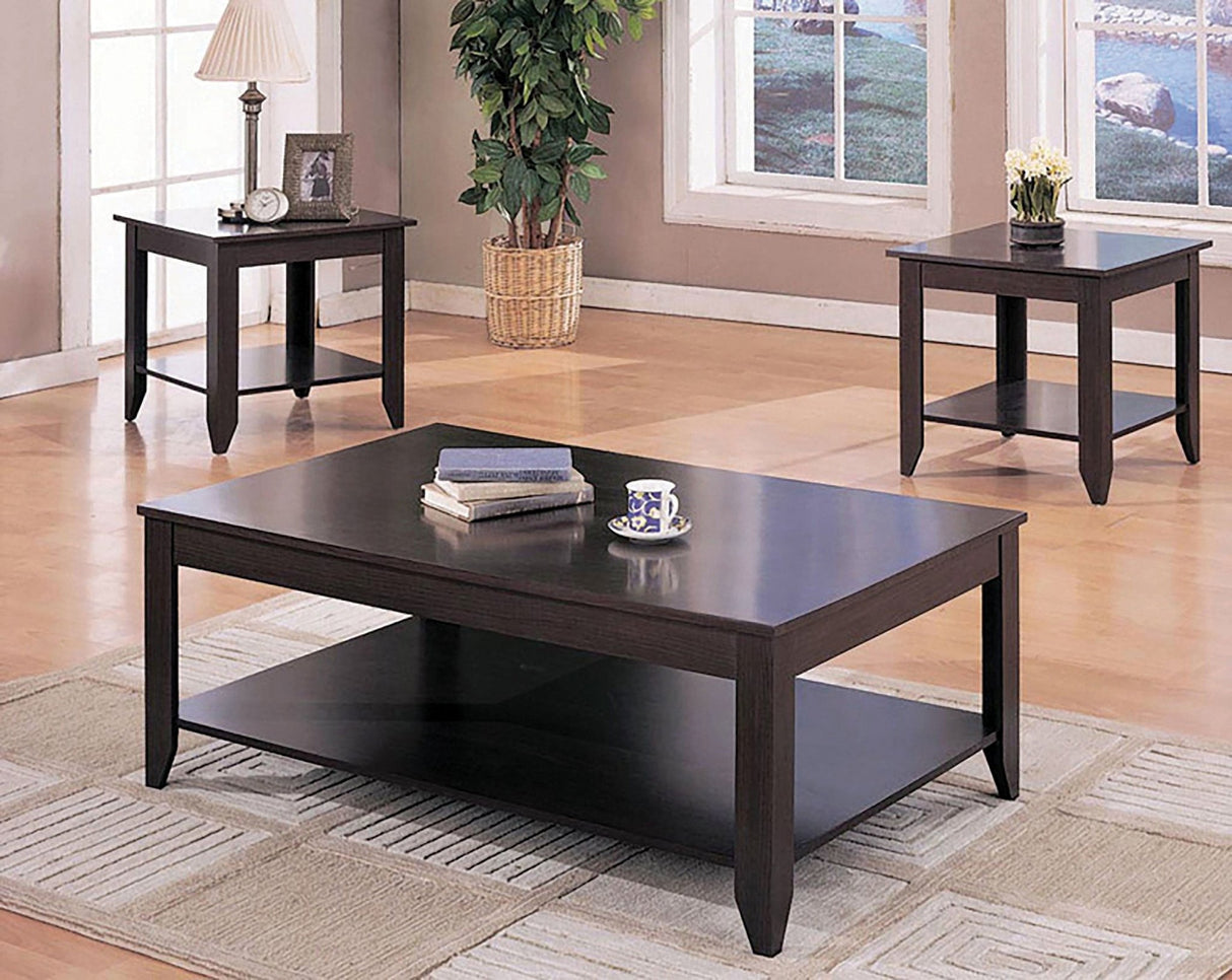 3 Pc Coffee Table Set - Brooks 3 - piece Occasional Table Set with Lower Shelf Cappuccino | Coaster | Home Elegance USA