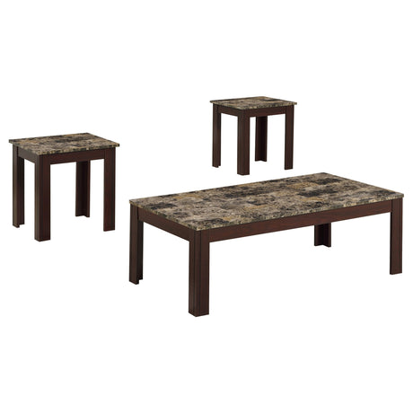 3 Pc Coffee Table Set - Rhodes 3 - piece Faux Marble Top Occasional Set Brown - 700395 - image - 1