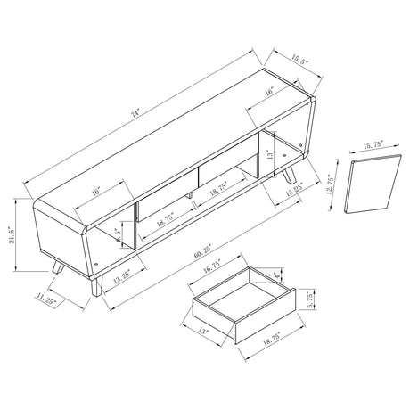 74" Tv Stand - Alvin 2 - drawer TV Console Dark Walnut and Glossy White - 700793 - image - 3