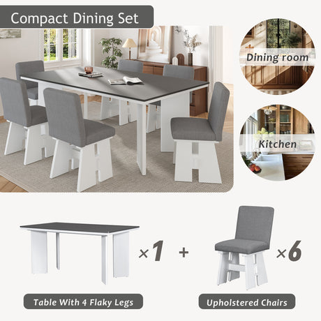 TOPMAX Modern 7-Piece Dining Table Set with 6 Upholstered Dining Chairs, Dark Gray+White - sold by Home Elegance USA