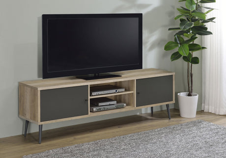 71" Tv Stand - Allie 2 - door Engineered Wood TV Stand With Storage Shelf Antique Pine and Grey - 701076 - image - 2