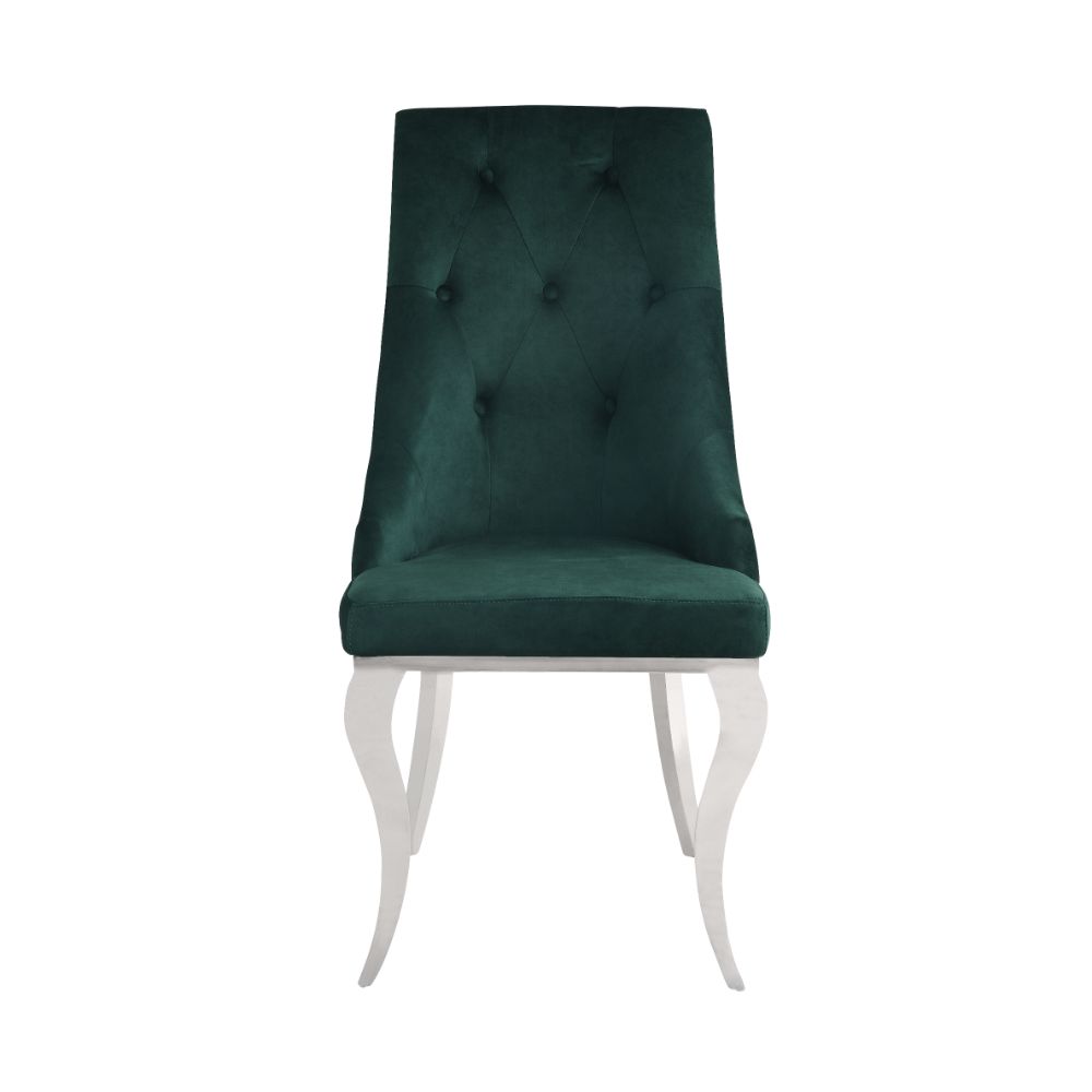 Dekel Side Chair (Set - 2) 70142 Green Fabric & Stainless Steel | Acme | Home Elegance USA