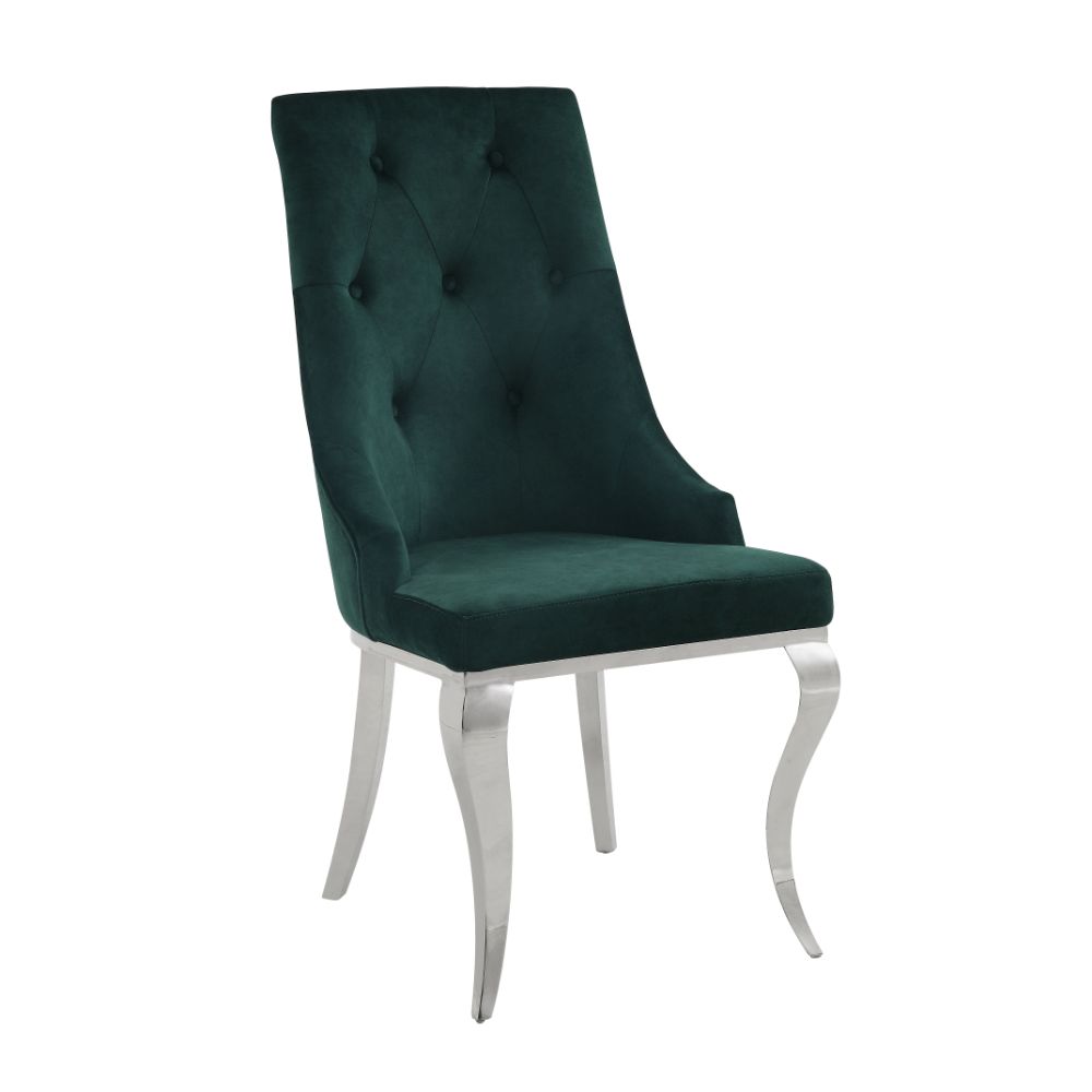 Dekel Side Chair (Set - 2) 70142 Green Fabric & Stainless Steel | Acme | Home Elegance USA