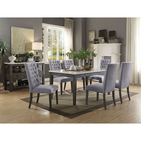 Acme - Merel Dining Table 70165 White Marble Top & Gray Oak Finish