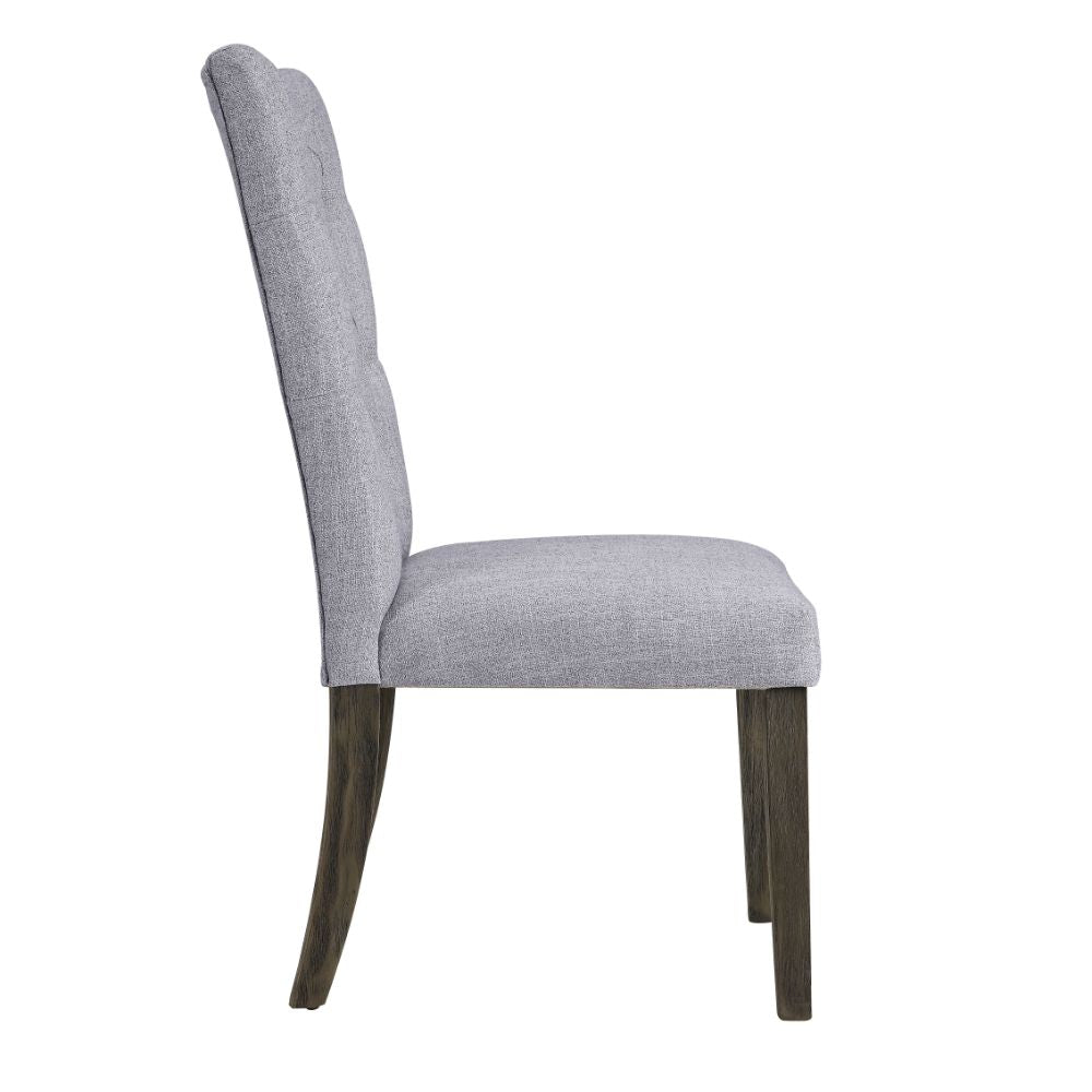 Acme - Merel Side Chair (Set-2) 70168 Gray Linen & Gray Oak Finish